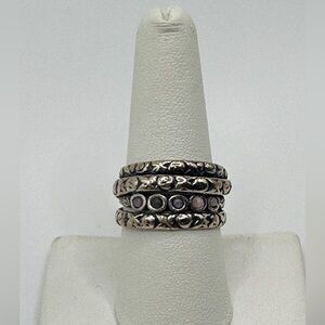 Passage to Israel pink opal sterling silver ring. Handmade signed by artisan Sz8